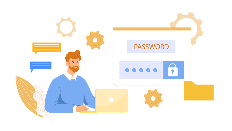 Boy securing data with password  Illustration