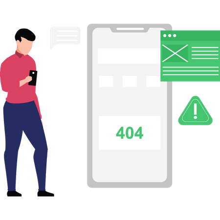 Boy Seeing 404 Error In Mobile  Illustration