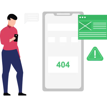 Boy Is Seeing 404 Error In Mobile Illustration