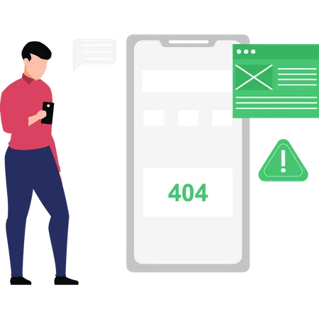 Boy Seeing 404 Error In Mobile  Illustration