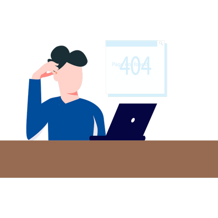 Boy seeing 404 error on laptop Illustration