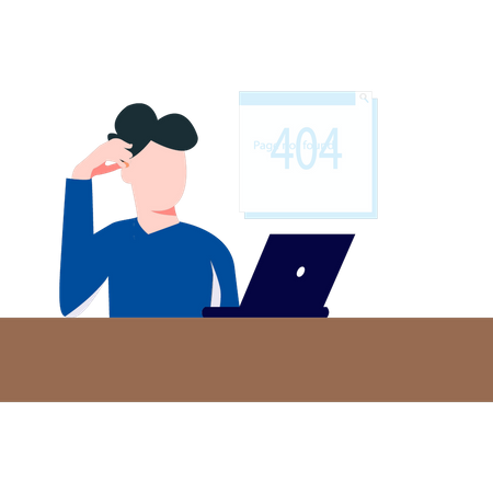 Boy seeing 404 error on laptop  Illustration