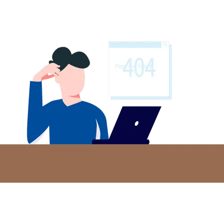 Boy seeing 404 error on laptop  Illustration