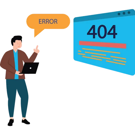 Boy seeing 404 error on web page  Illustration