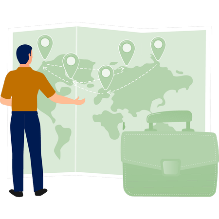 Boy seeing arrivals map and locations  Illustration