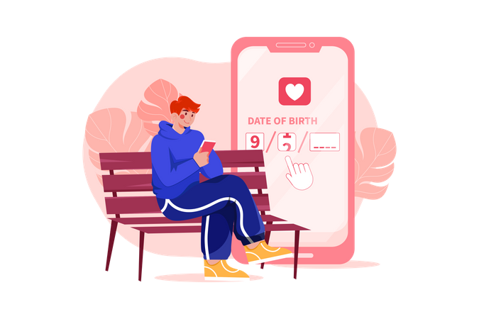 Boy selecting age in dating app  Illustration