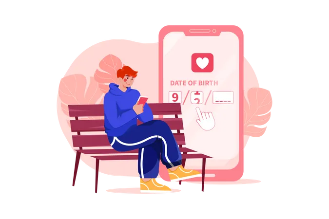 Boy selecting age in dating app  Illustration
