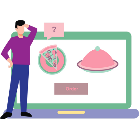 Boy selecting food to order online  イラスト