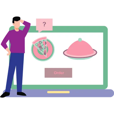 Boy selecting food to order online  イラスト