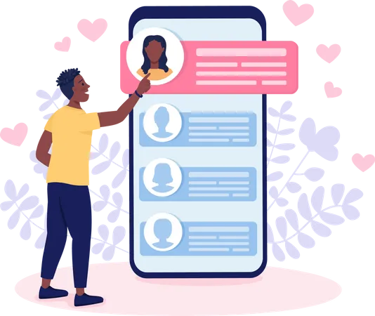 Boy selecting partner online from dating app Illustration