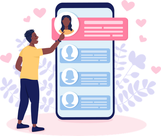 Boy selecting partner online from dating app  イラスト