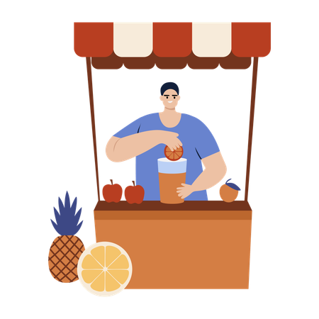 Boy selling fresh lime juice on a juice stall  Illustration