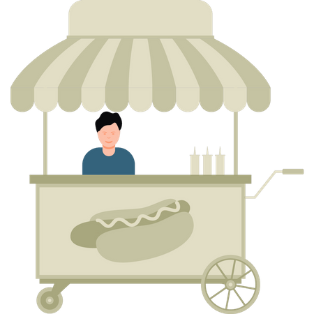 Boy selling hot dogs  Illustration