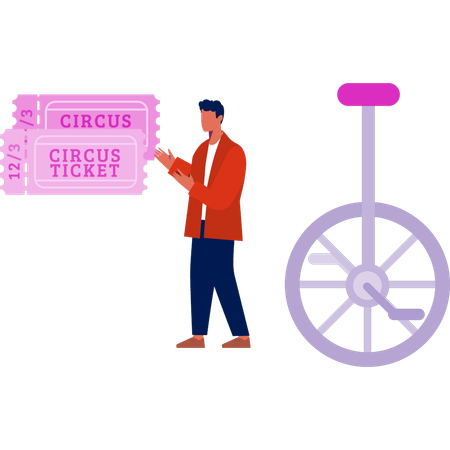 Boy selling one wheel swing's ticket  Illustration