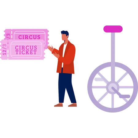 Boy selling one wheel swing's ticket  Illustration