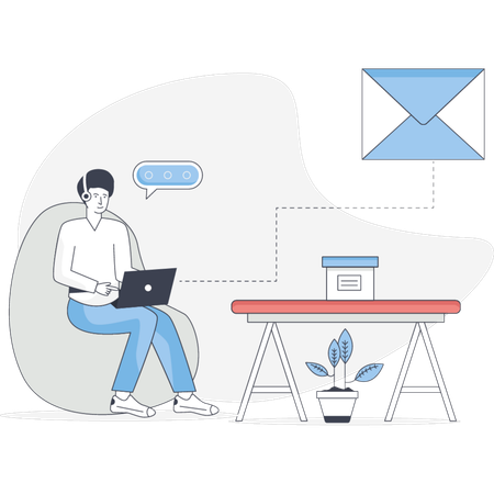 Boy sending email  Illustration