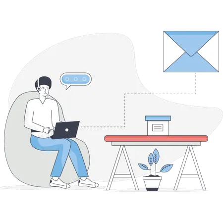 Boy sending email  Illustration