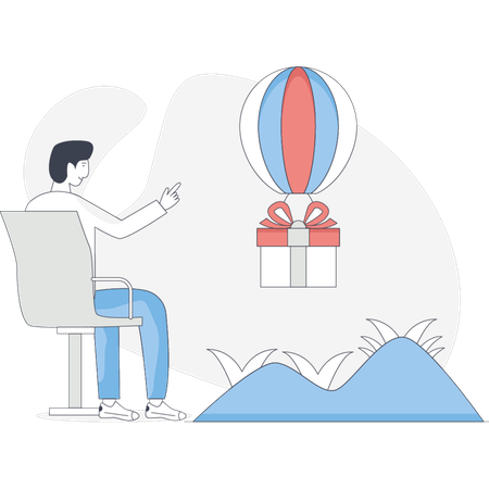 Boy  sending gift  Illustration