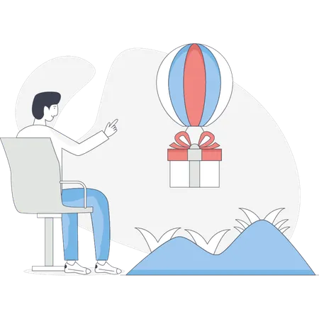 Boy  sending gift  Illustration
