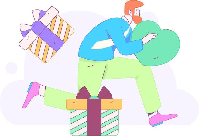 Boy sending love gift  Illustration