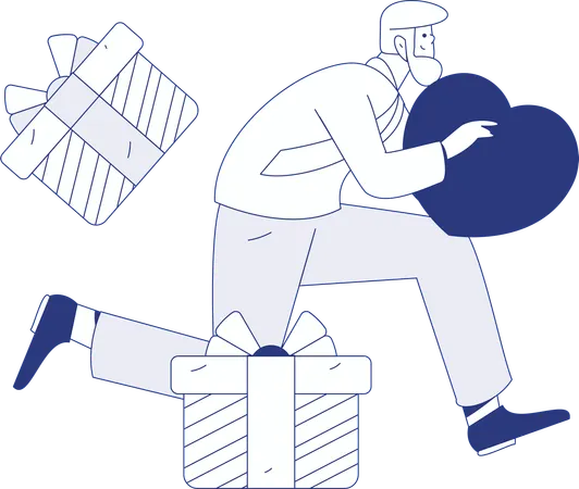 Boy sending love gift  Illustration