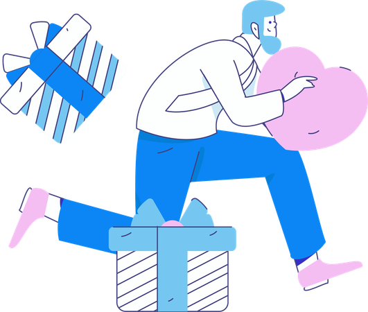 Boy sending love gift  Illustration