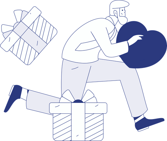 Boy sending love gift  Illustration