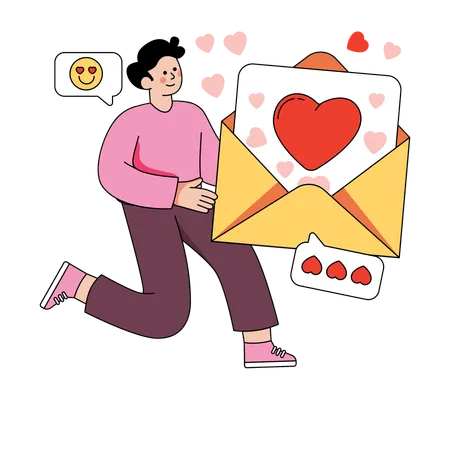 Boy sending love messages to girl  Illustration