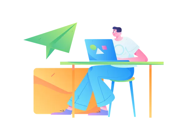 Boy sending marketing emails  Illustration