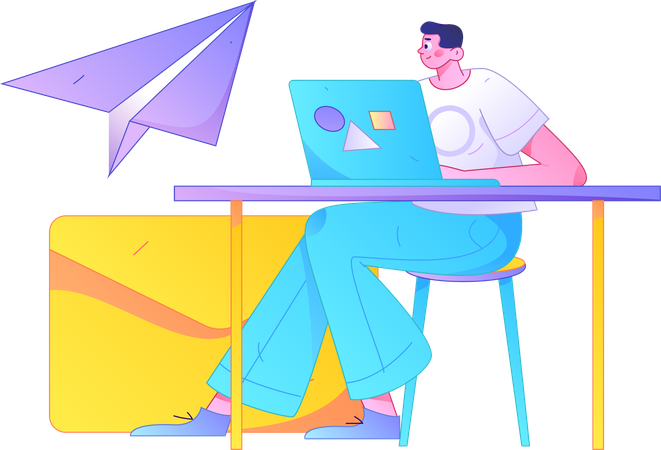 Boy sending marketing emails  Illustration