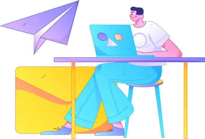 Boy sending marketing emails  Illustration