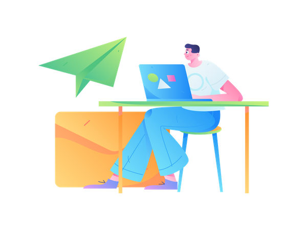 Boy sending marketing emails  Illustration
