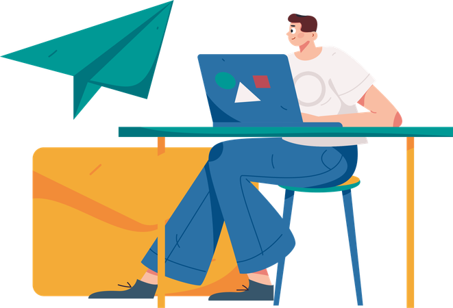 Boy sending marketing emails  Illustration