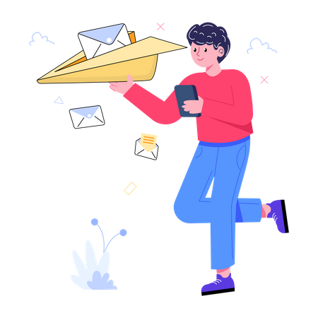 Boy sending marketing newsletter  Illustration