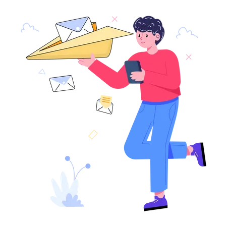 Boy sending marketing newsletter  Illustration