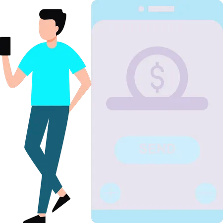 Boy sending money on mobile  Illustration