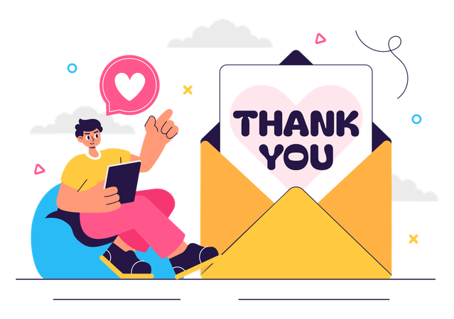 Boy sending thank you email  Illustration