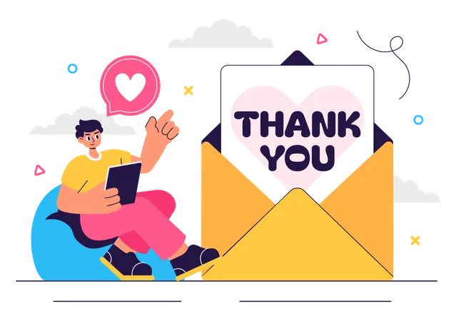 Boy sending thank you email  Illustration