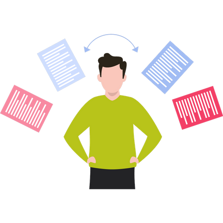 Boy separating files  Illustration