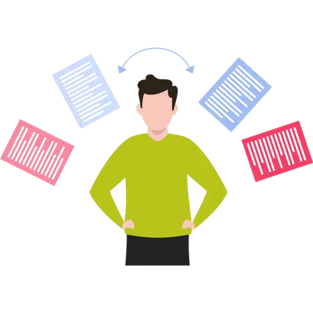 Boy separating files  Illustration