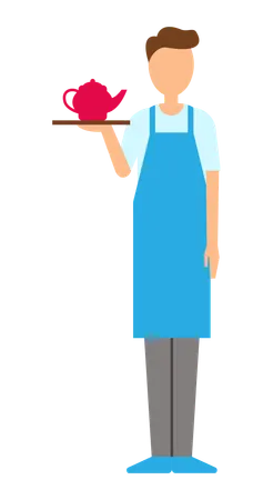 Boy serves coffee  Illustration