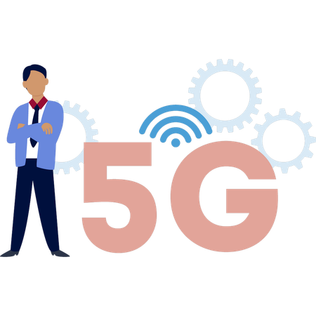 Garoto montando site 5G  Ilustração