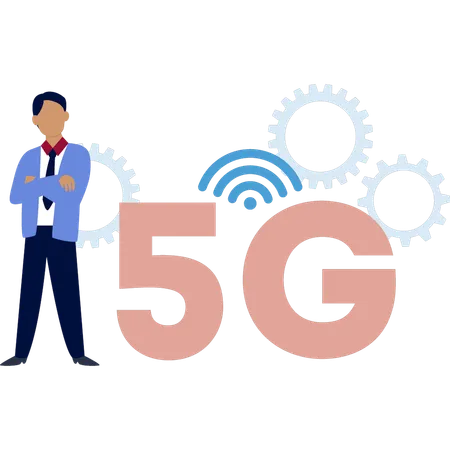 Boy setting 5G website  Illustration