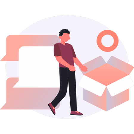 Boy  setting box for logistics  Illustration