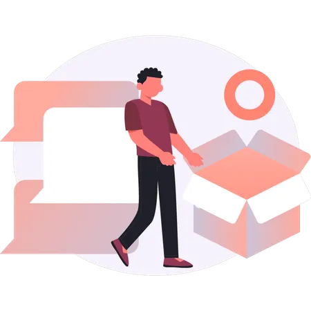 Boy  setting box for logistics  Illustration