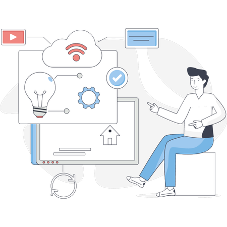 Boy setting cloud data  Illustration