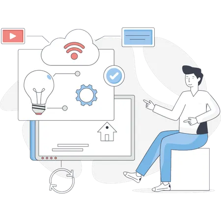 Boy setting cloud data  Illustration
