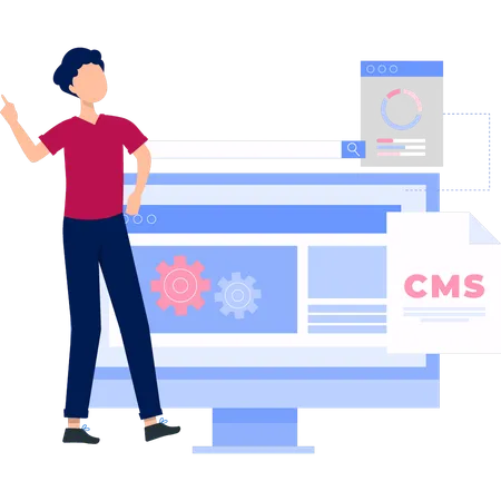 Boy setting CMS system updating  Illustration