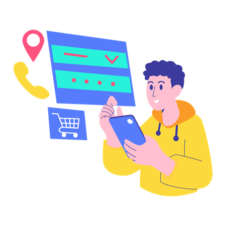 Boy setting delivery location Illustration