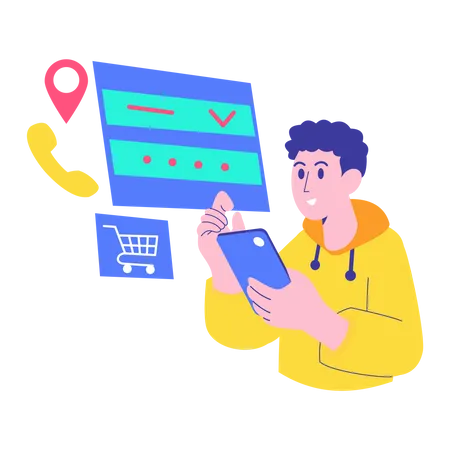 Boy setting delivery location Illustration